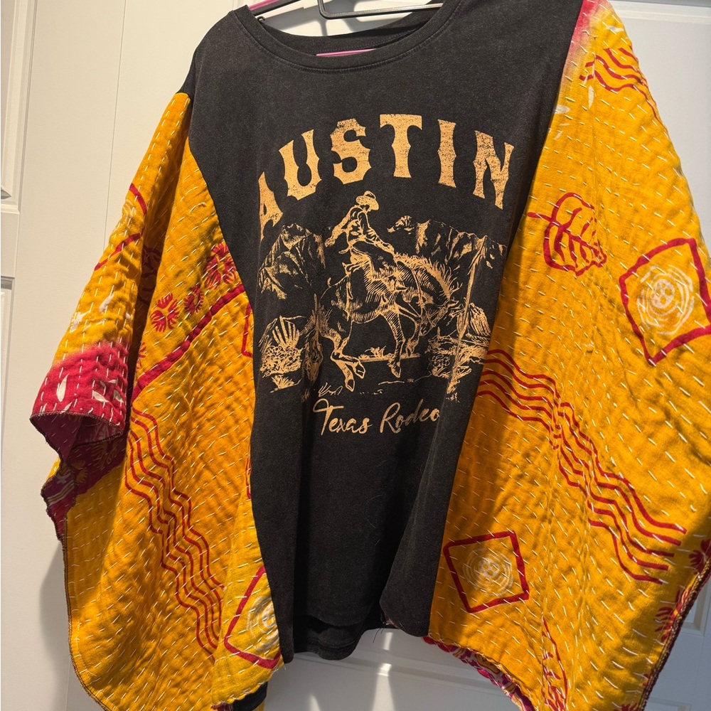 Upcycled Austin Texas Rodeo Graphic Poncho